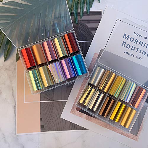 Nail Foil Stickers EBANKU 20 Rolls Holographic Nail Transfer Foil Sticker Nail Foil Adhesive Stickers Decals Gold Silver Nail Art Stickers for Wo