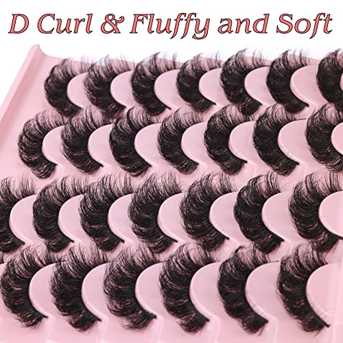 False Eyelashes D Curl Lash Strips Fluffy Wispy Mink Lashes Look Like Extensions Russian Strip Lashes Natural Look Volume Dramatic Short Fake Eye
