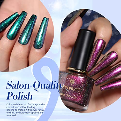 BORN PRETTY Chameleon Nail Polish Set Holographic Glitter Polish Sparkle Shimmer Nail Art Polish with Black Nail Polish Multicolored Nail Art Var
