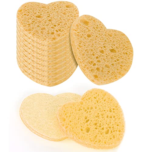 Sibba Compressed Facial Sponges, 10 Pieces Heart Cellulose Facial Sponges, Face Exfoliator Cleansing Sponge, Natural Cosmetic Spa Sponges for Fac