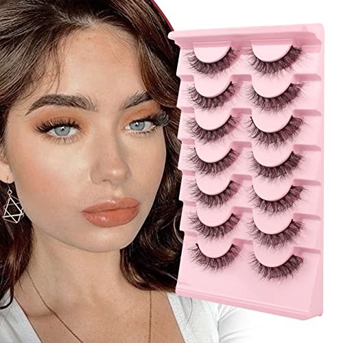 Oreola False Eyelashes Natural Fluffy Wispy Faux Mink Lashes Fluttery Light Fake Eyelashes Super Soft 7 Pairs Pack