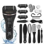 Pretfy Foot File Electric Feet Callus Removers Rechargeable, Waterproof Portable Hard Skin Remover Pedicure Tools, 3 Rollers 2 Speeds, 16 in 1 Pe