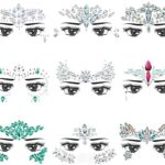 Face Gems, 9 Pcs Women Face Crystal Face Glitter Rhinestone Bindi Temporary Tattoo Face Eyebrow Body Stickers for Rave Festival Party