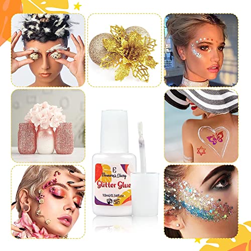 Body Glue for Glitter Tattoos, Eleanore's Diary 10ml*2 Art Glitter Glue, Odourless & Non Toxic, Skin Glue for Chunky Glitter Makeup, Beach Partie