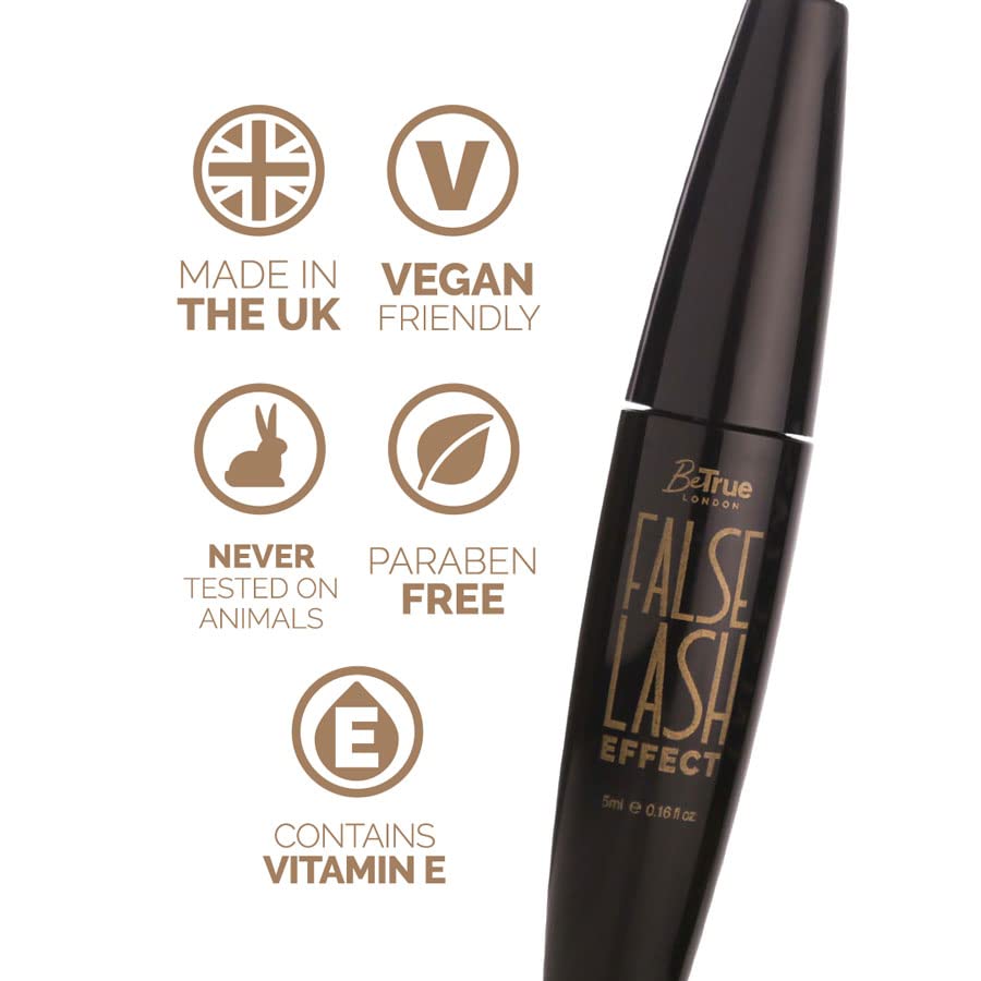 BeTrue London XXL Volume Mega Lashes Vegan Mascara - Gentle, Contains Vitamin E, Fragrance & Paraben Free - Made in the UK (False Lash Effect)