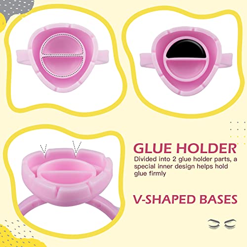 PAFUWEI 100 PCS Pink Lash Glue Holder, Lash Glue Rings, Random Shaped Lash Extension Volume Lashes Quick Blossom eyelash glue holder for Eyelash