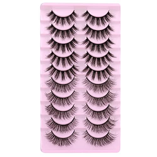 JIMIRE False Lashes Natural Cat Eye Faux Mink Lashes Pack 12MM Short Small Fake Eyelashes 10 Pairs