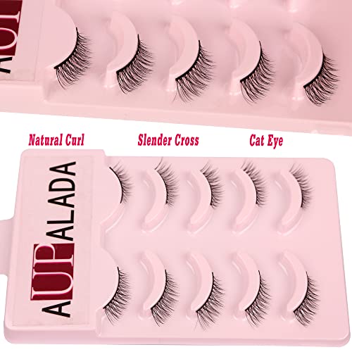 Aupalada False Eyelashes Natural Look Wispy Cat Eye Lashes 3D Fluffy Half Fake Lashes Pack, 3/4 False lashes, quarter lashes, half eyelashes, Cor