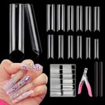 Yokilly 240PCS XXL False Nails,Extra Long C Curve Fake Nails,12 Sizes Half Cover Clear Nail Tips,Square Press on Nails Acrylic Nails with Nail Cu