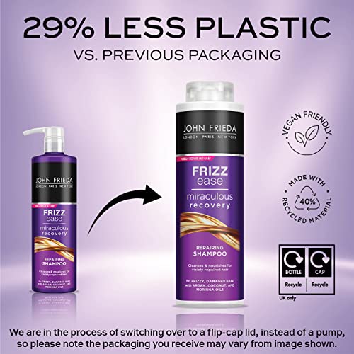 John Frieda Frizz Ease Miraculous Recovery Shampoo and Conditioner Duo Pack 2 x 500ml, Repairing and Smoothing Shampoo and Conditioner Bundle for