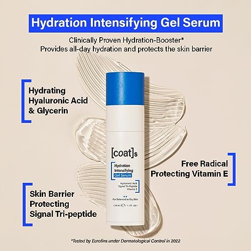 Coats Hydration Intensifying Gel Serum with Hyaluronic Acid + Signal Tri-Peptide. Skin Barrier Protecting Face Serum for Women and Men, Hydrating