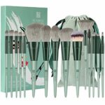 Makeup Brushes HEYMKGO 15pcs Premium Synthetic Bristles Green Conical Handle Kabuki Foundation Brush Makeup Sets Professional Portable Flannel Ba