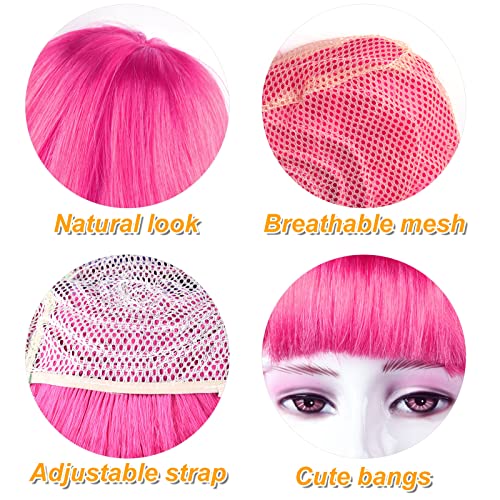PLULON Peach Pink Bob Wig and Sunglass Set, Neon Short Bob Wig Sunglass Pack Costume Colorful Cosplay Wig Hairpieces for Bachelorette Neon Party