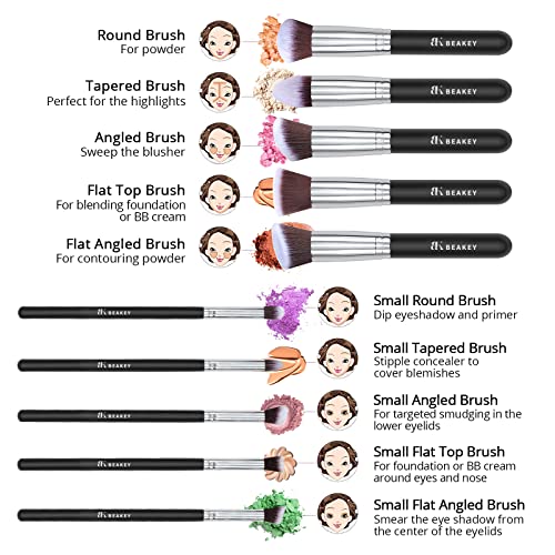 BEAKEY Diversity Makeup Brushes 12Pcs Makeup Kit, Premium Synthetic Kabuki Foundation Face Powder Concealers Eyeshadow Blush Brushes Makeup Brush