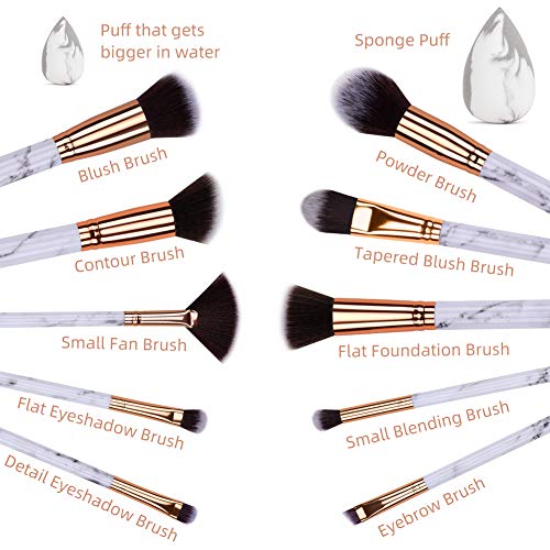 Makeup Brushes HEYMKGO Professional Marble Makeup Brush Set, Soft and Odor-free Natural Synthetic Bristles,10PCS + 2 Sponge Puff + Marble Pattern