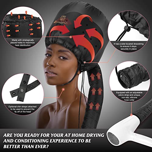 Bonnet Hood Hair Dryer Attachment - Soft, Adjustable Extra Large Bonnet Hair Dryer for Speeds Up Drying Time at Home, Easy to Use for Styling, Cu