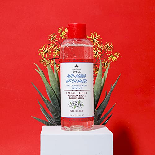 Nature Spell Witch Hazel Facial Toner with Hyaluronic Acid, Aloe Vera & Rose Water 200 Ml - Anti Aging Facial Toner - Alcohol Free Formulation -