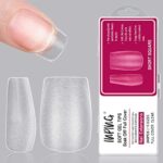INPING No File Nail Tips, 240PCS Soft Gel Full Cover Nail Tips, Double-Sided Matte Pre-Buff Break Resistant Short Gel Tips for Nail Extensions, F