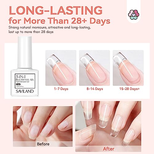 Saviland 12 Color Builder Nail Gel Set - 5-in-1 Builder Nail Gel Nail Strengthener for Thin Nails and Growth Gel Overlay Short Nail Extension Soa