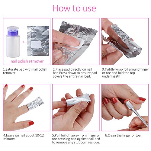 Lictin 200 Pcs Foil Nails Wraps Remover With Cuticle Pusher, Nail Art Soak Off Foil Nail Wraps With Cotton Pad For Acrylic Gel Nail Polish Remova