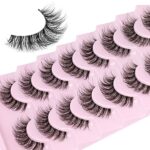 JIMIRE Eyelashes with Clear Band Wispy Fluffy 3D Cute Natural False Eyelashes Lightweight 14MM Short Curly Faux Mink Lashes 9 Pairs Pack