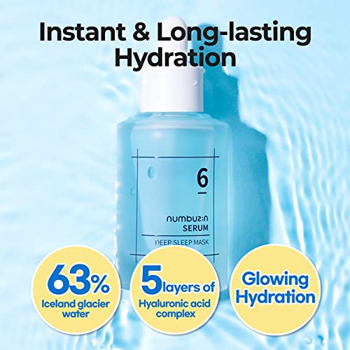 numbuzin No.6 Deep Sleep Mask Serum | Instant, Long Lasting Hydration, Hyaluronic Acid, Niacinamide, Refreshing Iceland Glacier Water | Korean Sk