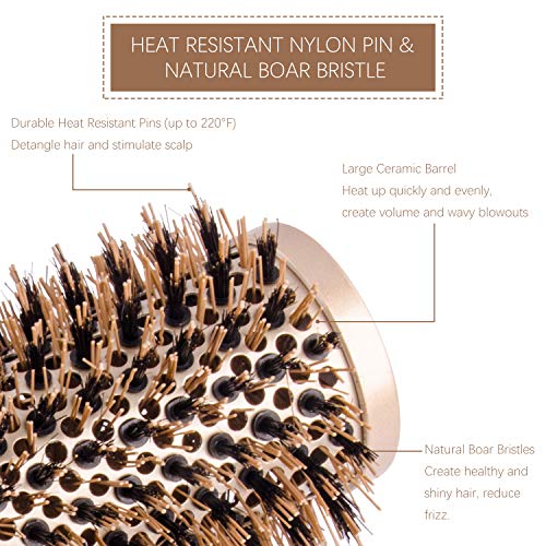 FIXBODY Round Barrel Nano Thermal Ceramic Coating & Ionic Tech Hair Brush with Boar Bristles, for Hair Blow Drying, Styling, Curling, Straighteni