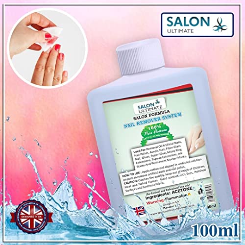 SALON ULTIMATE Professional 100% Pure Acetone Nail Polish Remover, UV/LED GEL Soak Off, Easily & Quickly Removes All Types of Nail Polish, Acryli