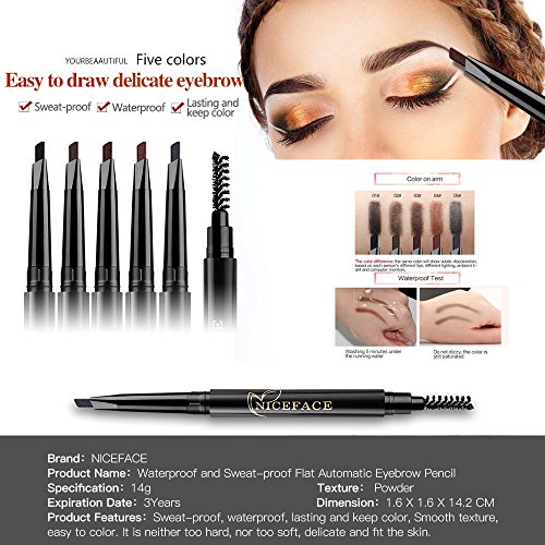 NICEFACE Eyebrow Pencil Dark Brown Double Ended Precision Waterproof Brow(Dark Brown #2)