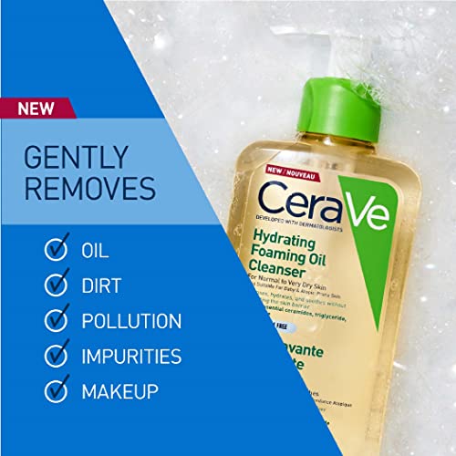 CeraVe Hydrating Foaming Oil Cleanser for Normal to Very Dry Skin with Squalane, Triglyceride and 3 Essential Ceramides (For Face and Body), Clea