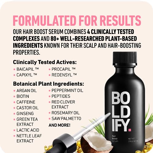 BOLDIFY Hair Growth Serum, All Natural Scalp Treatment, Contains 30 Natural Hair Boosters, Growth Oil for Women & Men, Lightweight Non-Greasy Ser