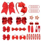 VIKSAUN 35 Pieces Red Girls School Hair Accessories Kit Large Cheer Bow Elastic Hair Band Ponytail Holder Bow Headband Hair Clips Ribbon Hair Bar