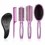 5 Pieces Hair Brush Set Detangling Brush Paddle Brush Round Hair Brush Tail Comb Wet Dry Brush for Women Men Hair Styling (Purple)