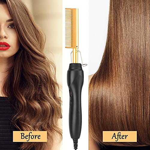 Electric Hot Comb Hair Straightener, Hair Straightening Brush with 3 Temp Settings Fast Heating, PTC Ceramic Hot Brush for Home Quick Morning Hai