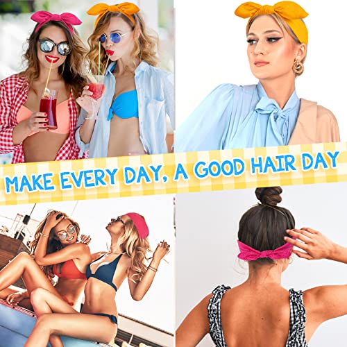 Sibba 2 Pieces Headbands Vintage Rabbit Ear Bow Headwraps Boho Headband Rabbit Ear Hairband Hair Accessories for Women Girls(Yellow)