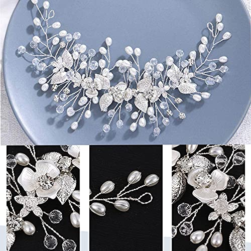 Bride Hair Accessories Wedding Hair Vines, Crystal Headpieces Flower Headband Bridal Hair Pieces, Pearl Hair Accessories for Women and Girls Hair