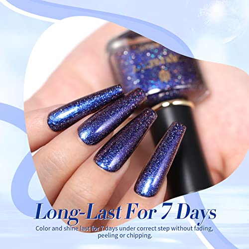 BORN PRETTY Chameleon Nail Polish Set Holographic Glitter Polish Sparkle Shimmer Nail Art Polish with Black Nail Polish Multicolored Nail Art Var