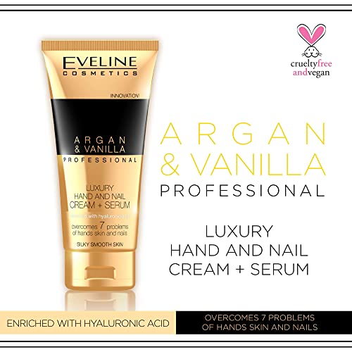 Eveline Cosmetics Argan & Vanilla Luxurious Moisturising Repair Hand and Nail Cream - Nourishing Serum for Very Dry Skin | 100 ML | Fast-absorbin