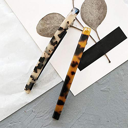 Luckycivia 2 Pack Hair Barrette, Long and Thin Handmade Celluloid Onyx Hair Clip, Elegant Automatic Hair Clip, Barrette Ponytail Holders for Wome