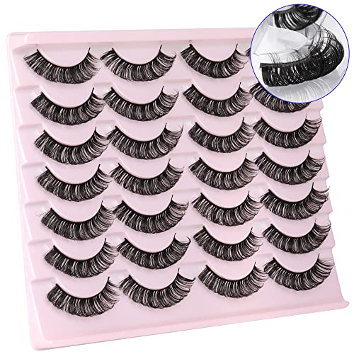 Newcally Russian Strip Lashes D Curl Wispy Fluffy False Eyelashes Natural Thick Volume Faux Mink Eye Lashes Reusable Handmade Like Fake Lashes Ex