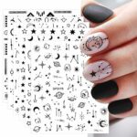 8 Sheets Black Star Moon Nail Art Stickers Decals Self-Adhesive Metallic Ramadan Zodiac Design Manicure Tips Nail Decoration for Women Girls