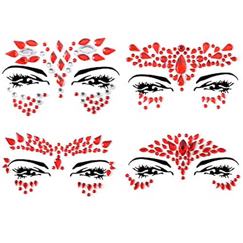 Face Gems Adhesive Glitter Face Jewels Tattoo Sticker Festival Gems Rave Party Body Make Up Body Jewels (4 PCS Gold (Z4ZAKGOL-A))