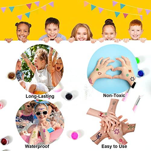 Roizefar Glitter Tattoos for Kids - 35 Colours Glitter Tattoos with 144 Templates, Non-toxic Temporary Glitter Tattoos Kit, Flash Body Make-up fo