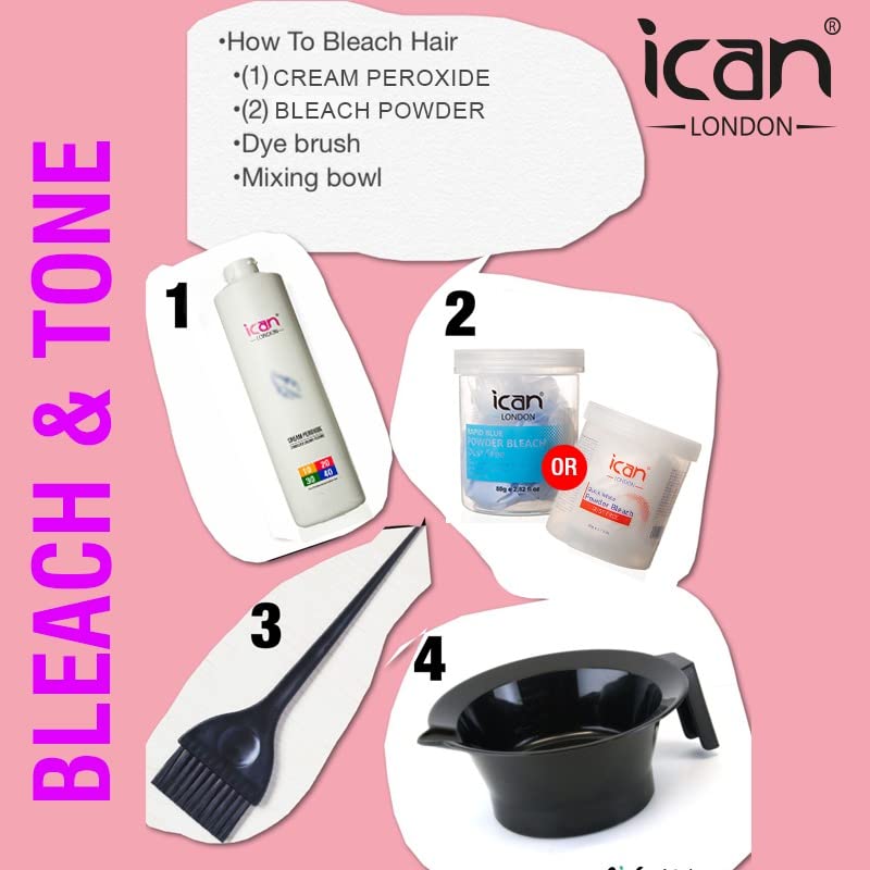 ICAN LONDON PROFESSIONAL CREAM PEROXIDE 20 VOL 6% 1000 ML + WHITE POWDER BLEACH (JAR)500 G SET