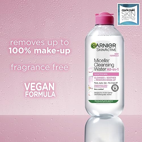 Garnier Micellar Cleansing Water For Sensitive Skin 400ml, Gentle Face Cleanser & Makeup Remover, Fragrance Free, Recognised By The British Skin
