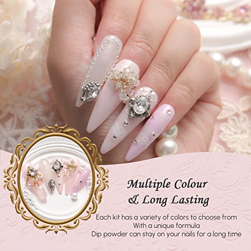 Aokitec 14Pcs Dip Powder Nail Kit Starter 8Colors Collection, Acrylic Dipping Powder Liquid Set with Base Top Coat Activator Brush Saver for Fren