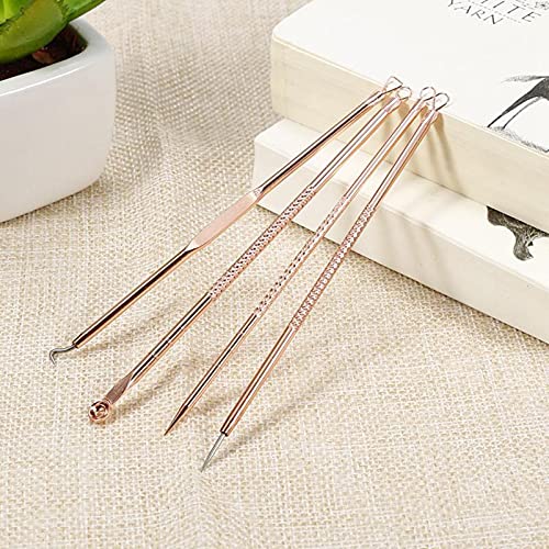 Blackhead Remover Tool Kit,4 Pieces Comedone Extractor Tool Blemish Whitehead Removal Acne Needle Pimple Spot Popper Stainless Steel (Gold)