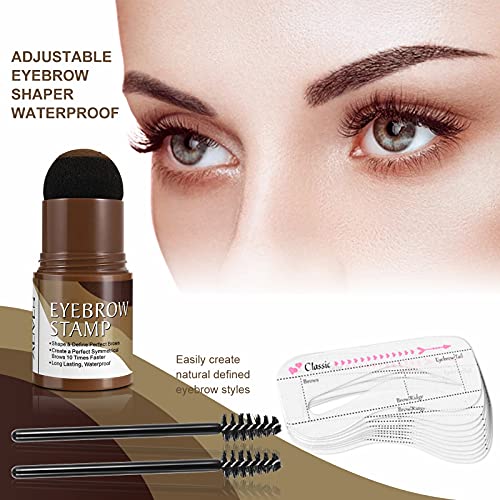 Eyebrow Stamp Stencil Kit - Professional Adjustable Waterproof Long Lasting Buildable Eyebrow Powder Stamp Makeup Tools with 10 Styles Reusable E