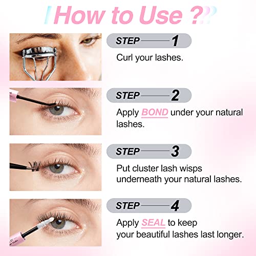 Cluster Lashes Glue Bond and Seal for DIY Lash Extension Strong-hold Long-lasting Waterproof Clump-resistant Eyelashes Glue (5ml×2)