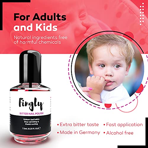 FINGLY Bitter Nail Polish - Solution to Stop Biting Nails, Nail Biting Prevention for Adults and Kids, Nail Growth Polish & Thumb Sucking Stop, A